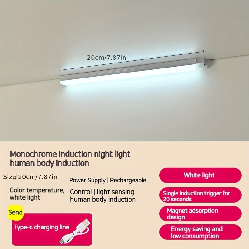 Wireless, rechargeable LED cabinet light with magnetic suction for staircases and hallways.