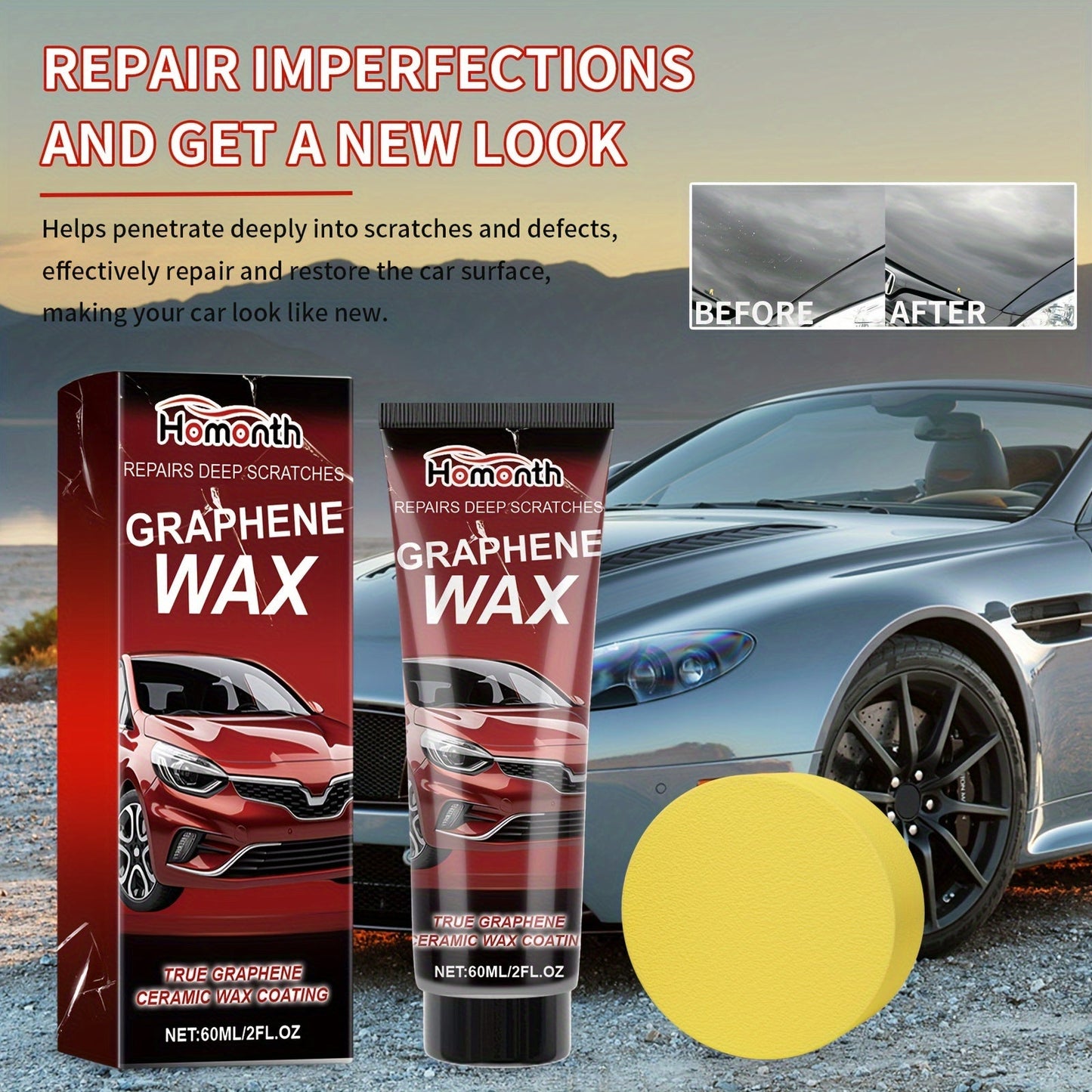 Homonth Graphene Wax is a car scratch repair solution that also serves as a low odor metal polishing compound with citric acid. This multi-functional formula can effectively remove deep scratches and restore paint on automotive surfaces.