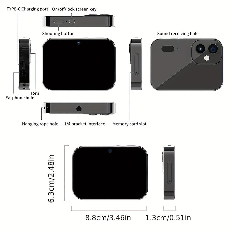 Компактная 4K 64MP цифровая камера с автофокусом, тройным объективом, 7,62 см сенсорным экраном, зарядкой через USB, гибридным автофокусом и перезаряжаемой литиевой батареей - идеально подходит для путешествий и повседневного использования.