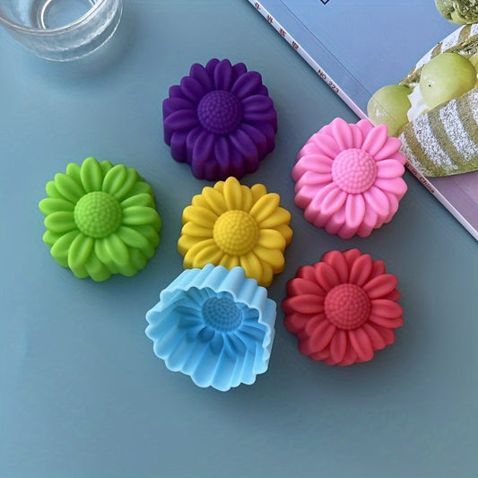 Set of 6 3D Flower Silicone Cake Molds for DIY Jelly Pudding Cake and Candle Making, Perfect for Kitchen Party Decorations