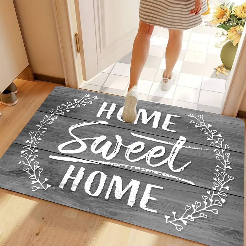 Printed Home Sweet Home Door Mat, 1 Piece, Non-Slip Polyester Rug for Front Door, Living Room, Bedroom. Washable, Rectangular Shape, Low Pile, Machine-Made Home Decor Accent