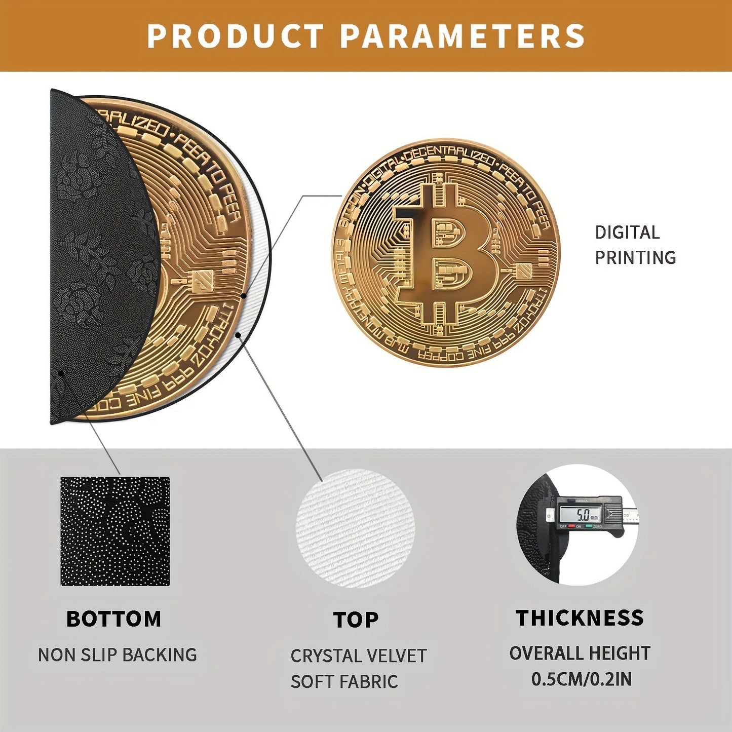 Get yourself the 1pc Bitcoin Pattern Round Rug for a touch of luck and wealth in your home decor! This decorative rug is perfect for your bedroom or living room, and is ideal for holiday parties. It is stain resistant and dustproof, making it easy to