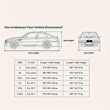 Outdoor car cover for SUV made of thickened 190T polyester fabric for full protection from sun, dust, rain, snow, scratches, and UV rays.