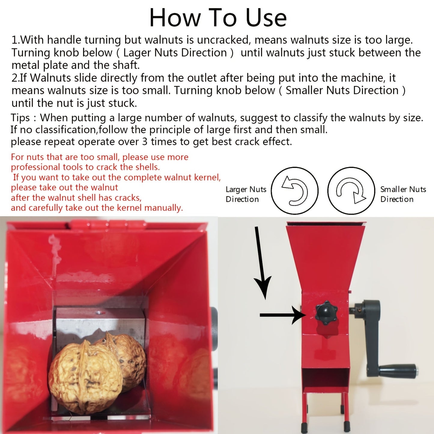 Small Hand Crank Pecan Cracker - All Steel Nut Cracker Machine for Nuts, Sturdy and Adjustable Cute Sheller Device.