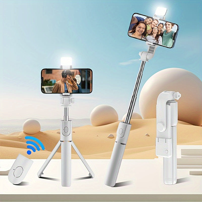 Automated selfie stick with wireless phone holder that doubles as a tripod for live streaming and photography. Great for both indoor and outdoor use.