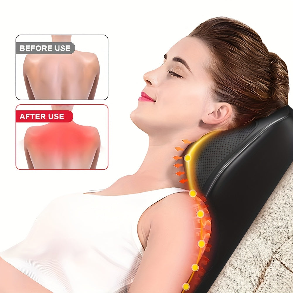 3D kneading massage pillow with heat and USB rechargeable polyester back massager for neck, shoulder, and leg. Family grade, unscented with 2000mAh lithium battery for home office