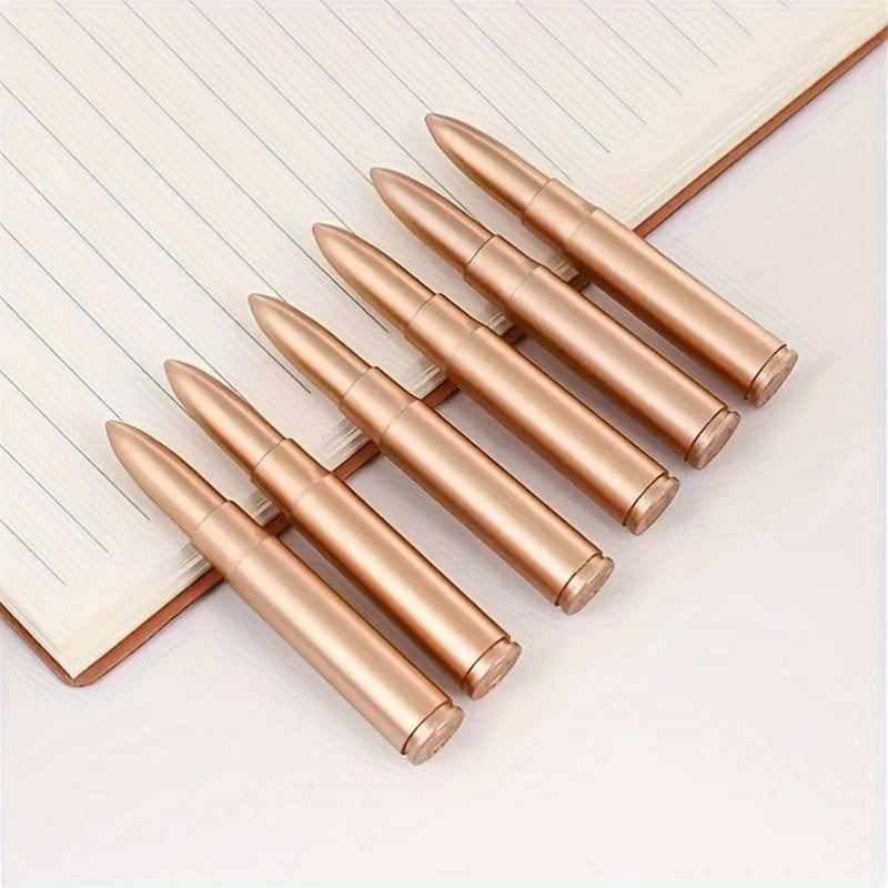 Six Golden Bullet Shaped Ballpoint Pens with Click-Off Cap - Blue Ink, Medium Point