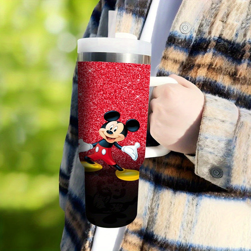 Mickey Mouse 40oz Stainless Steel Tumbler with Handle, Straw - BPA-Free, Ideal for Home & Car