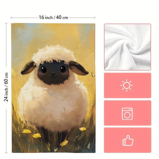 Set of 2 Charming Sheep Kitchen Towels - Made with Ultra Soft, Super Absorbent Polyester Material, Easy to Clean in the Washing Machine, Each Towel Measures 40.64x60.96 cm - Ideal for Adding a Festive Touch to Your Kitchen Decor and Suitable for Daily