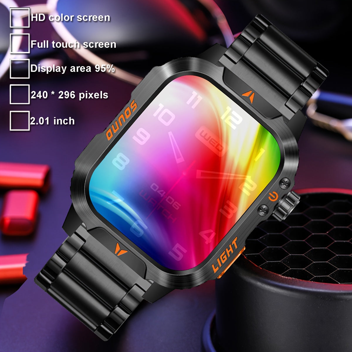 Coiusor Men's Smartwatch: HD Touch Screen, LED Flashlight, 100+ Sports Modes, Dial Support, Calorie & Pedometer Tracker.