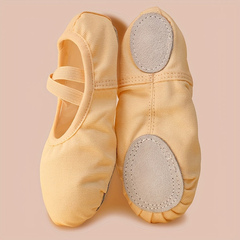 Girls' ballet dance shoes suitable for all seasons with breathable material, non-slip sole, and elastic closure. Perfect for yoga, gymnastics, and various sports activities.