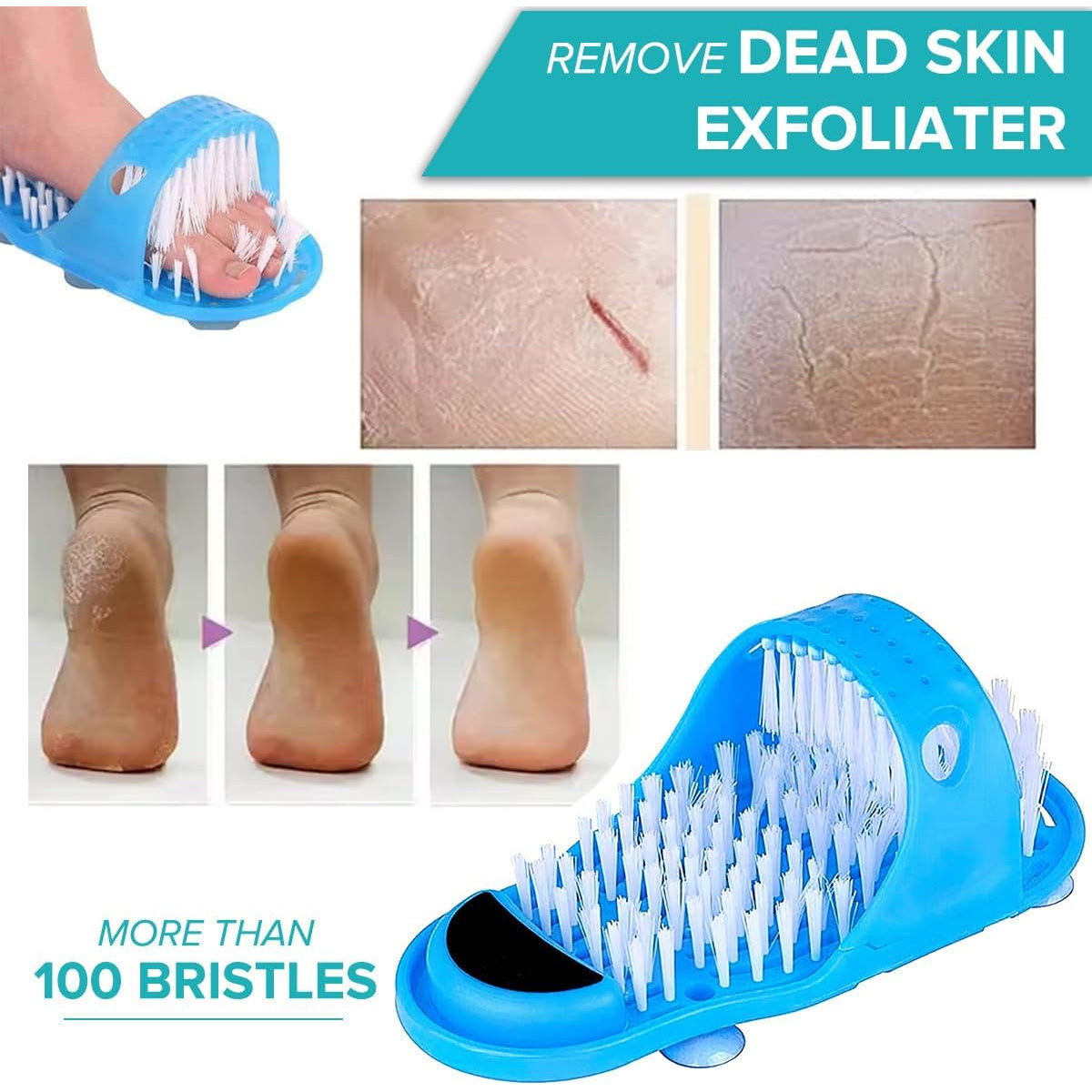 Set of 2 Ergonomic Shower Scrubbers - Includes Non-Slip Foot and Back Exfoliating Brushes with Suction Cups. Made from Durable Plastic, this Massage Pad is Suitable for Men and Women. It is Reusable, Soothes Foot Pain, Removes Calluses and is Ideal for