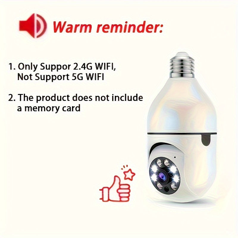 WiFi-enabled smart bulb camera with night vision capabilities, two-way audio, and a wide angle lens. Allows for real-time video streaming, remote monitoring, and compatibility with voice assistants. Ideal for ensuring the safety of youngsters and makes