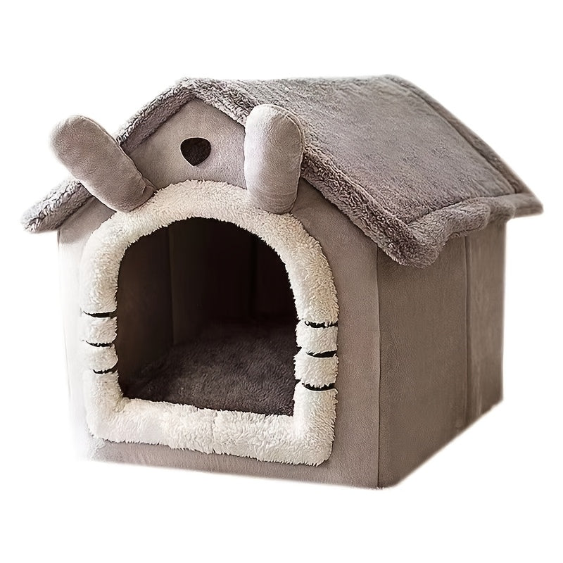 Pet house for cats and dogs with detachable washable winter bed made of soft polyester, designed in classic style.