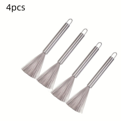 Set of 4 Stainless Steel Pot Brushes with Extended Handle, Versatile Kitchen Scrubbers for Pots, Pans, Sinks, and Countertops, Tough Metal Cleaning Brushes for Bathroom, Toilets, Walls, and Floors - No Electricity Required