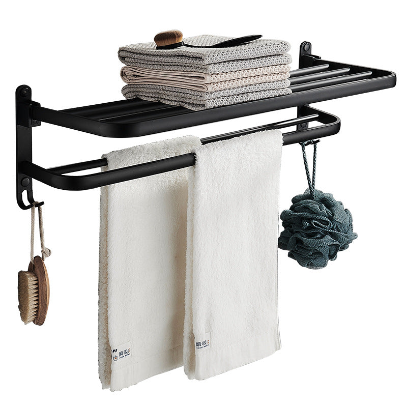 Towel Rack Punch-free Space Aluminum Bathroom Rack Black Double-layer Bath Towel Rack Nordic Bathroom Pendant Set