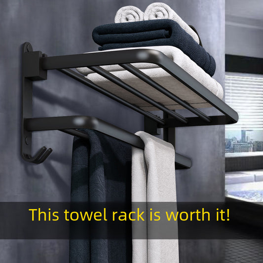 Towel Rack Punch-free Space Aluminum Bathroom Rack Black Double-layer Bath Towel Rack Nordic Bathroom Pendant Set