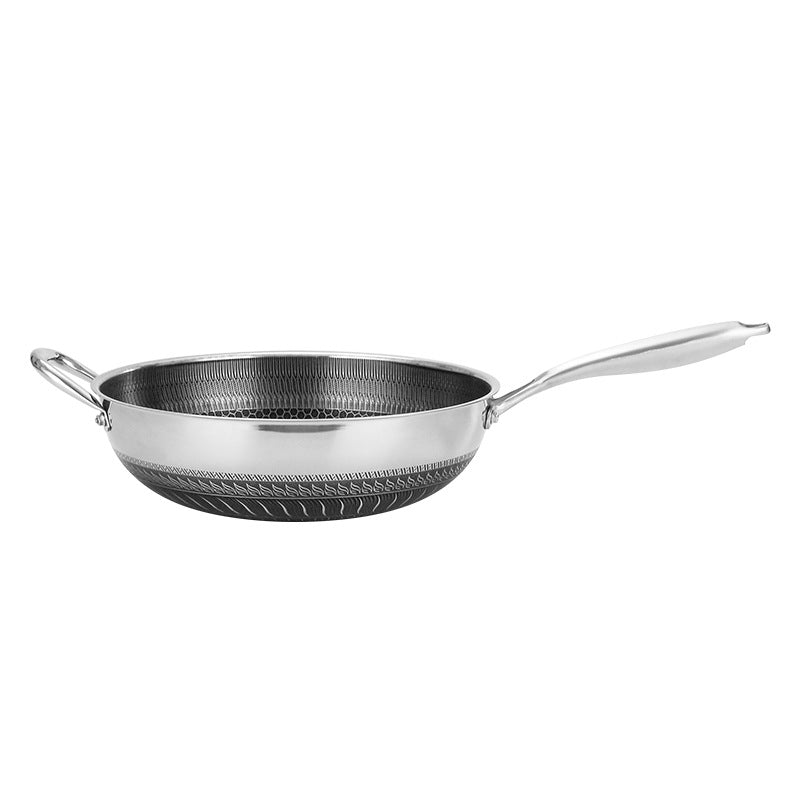 A generation of frying pan household non-stick pan stainless steel frying pan three-layer steel honeycomb less smoke frying pan gift wholesale