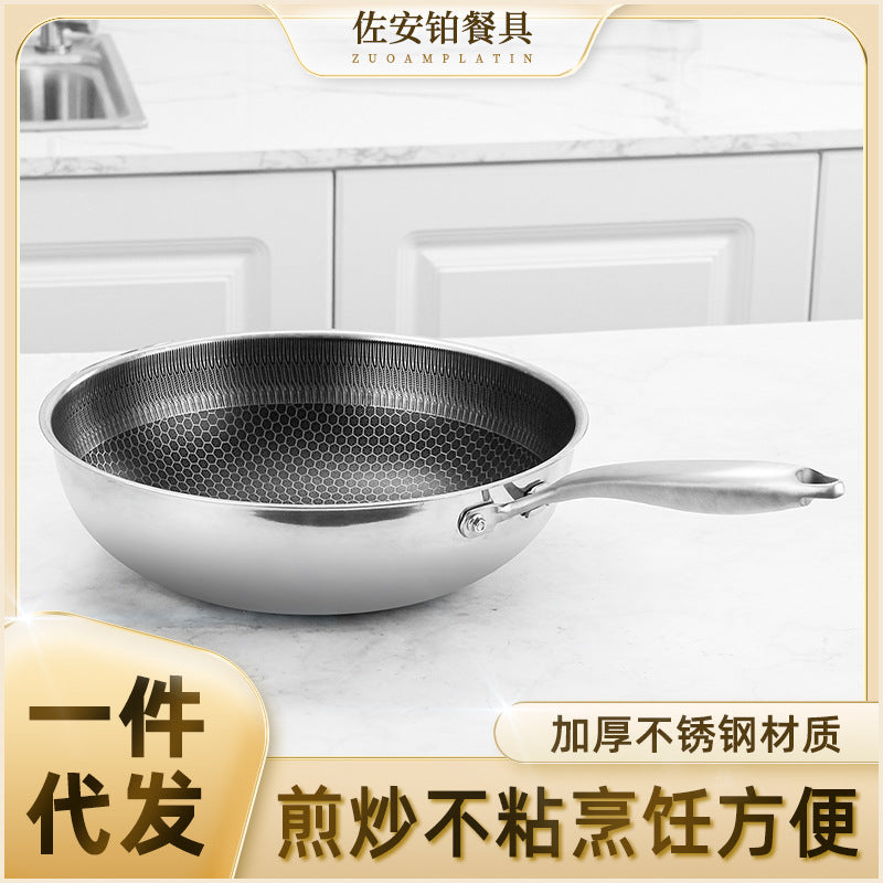 A generation of frying pan household non-stick pan stainless steel frying pan three-layer steel honeycomb less smoke frying pan gift wholesale