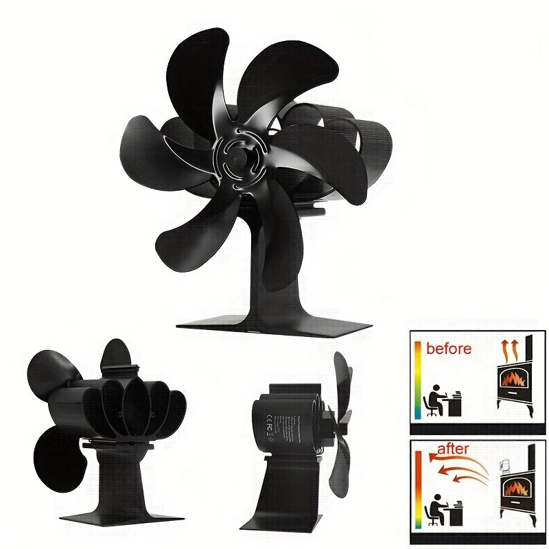 EcoPulse Heat Powered Wood Stove Fan - 1 Piece Set with 6-Blade Aluminum Blower, Silent High-Speed Operation, No Electricity Required, Complete with Various Components, Features Overheat Protection.