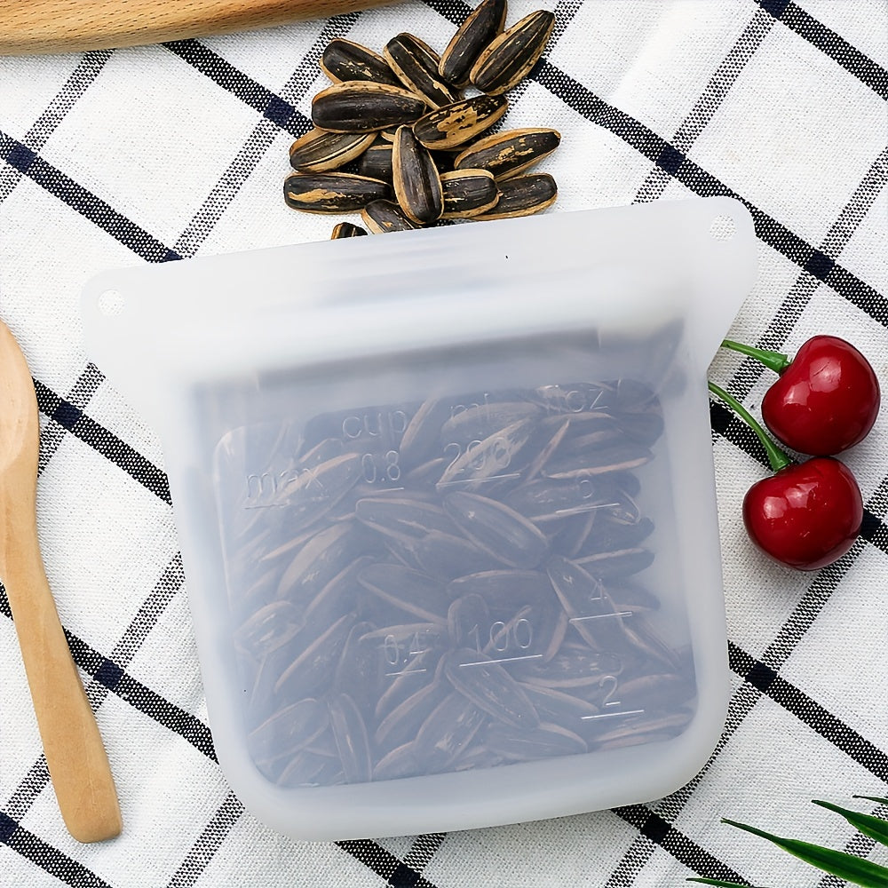 Seal in Freshness with FreshStorage Bag: A Leak-proof, Food-grade Silicone Self-sealing Bag for Microwave and Refrigerator Storage, Ideal for Recycling.