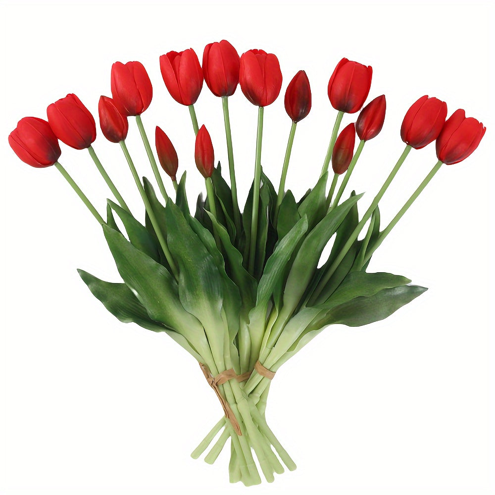 15pcs Real Touch Artificial Tulip Bouquet - Ideal for weddings, engagements, home, and garden decor. Vase not included.