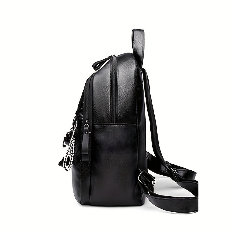 Vintage Faux Leather Backpack for Women with Large Capacity, Black Travel Bagpack and Storage Bag