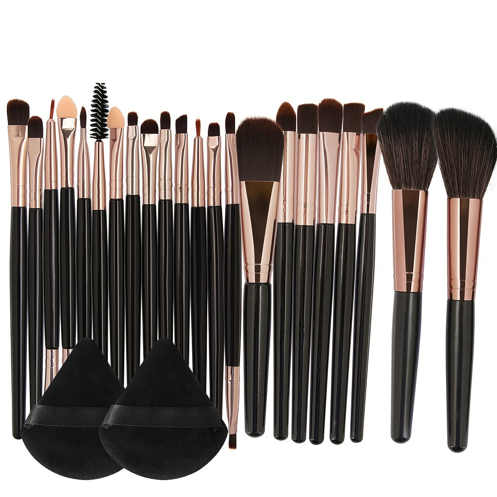 22pcs Makeup Brushes Set + 2pcs Triangle Puffs, Professional Multi-Functional Makeup Kit with Foundation, Powder, Concealers, Eye Shadows, Blush, and Eyelash Comb Brushes