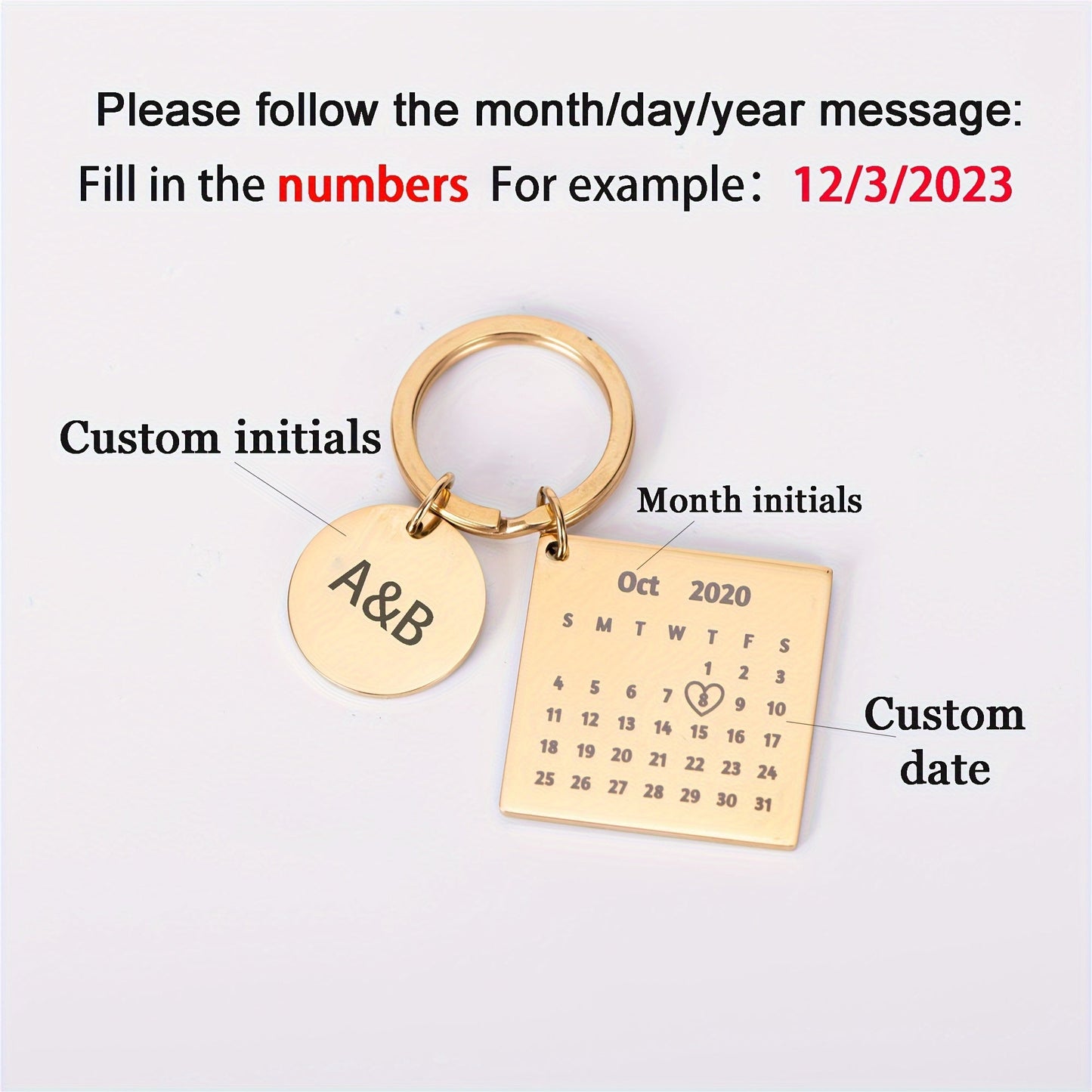 Engraved Custom Calendar Keychain for Couples, Personalized Anniversary Gift for Husband