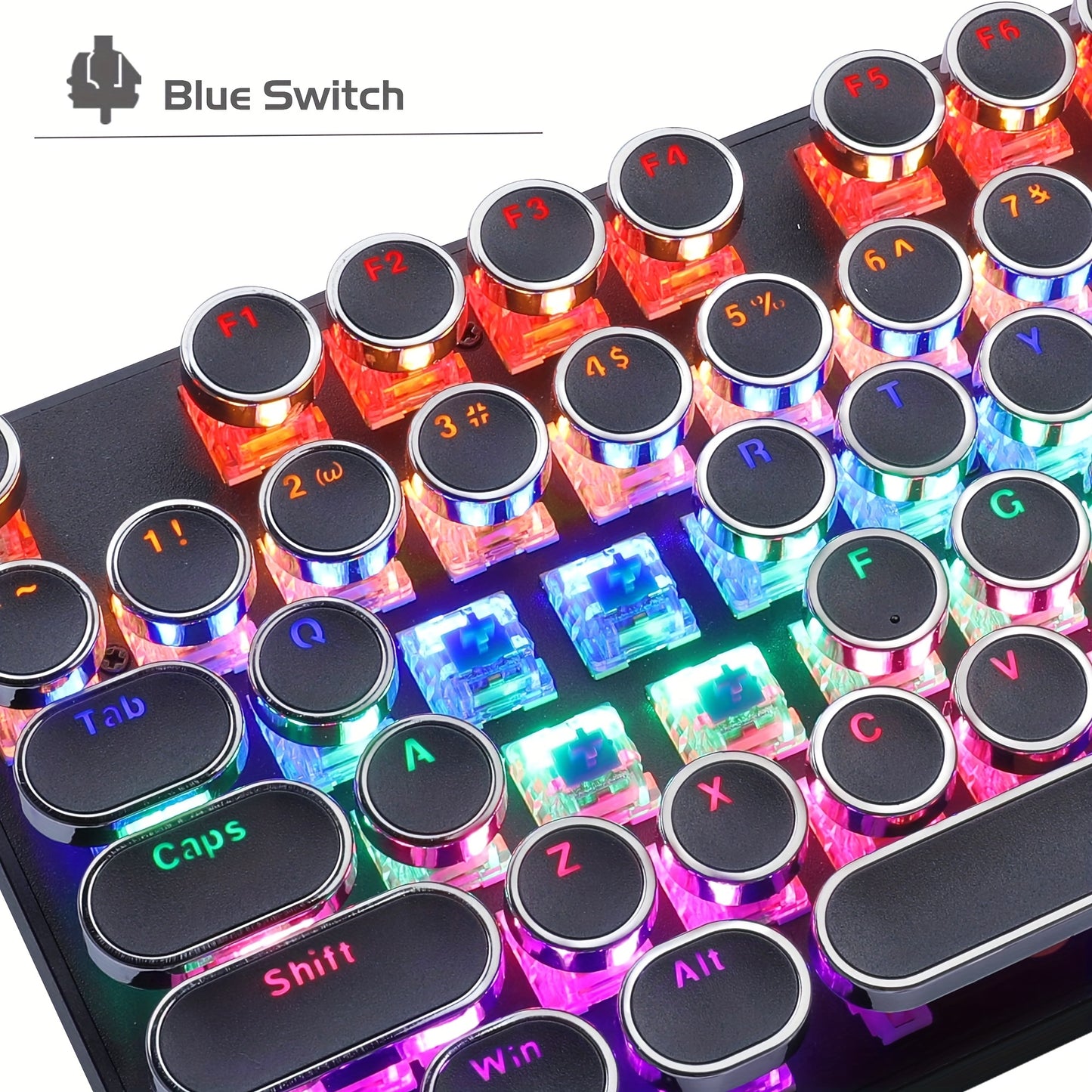 MageGee Typewriter Mechanical Gaming Keyboard with RGB Rainbow Backlit Round Keycaps suitable for Game and Office use on Windows, Laptop PC, and Mac.