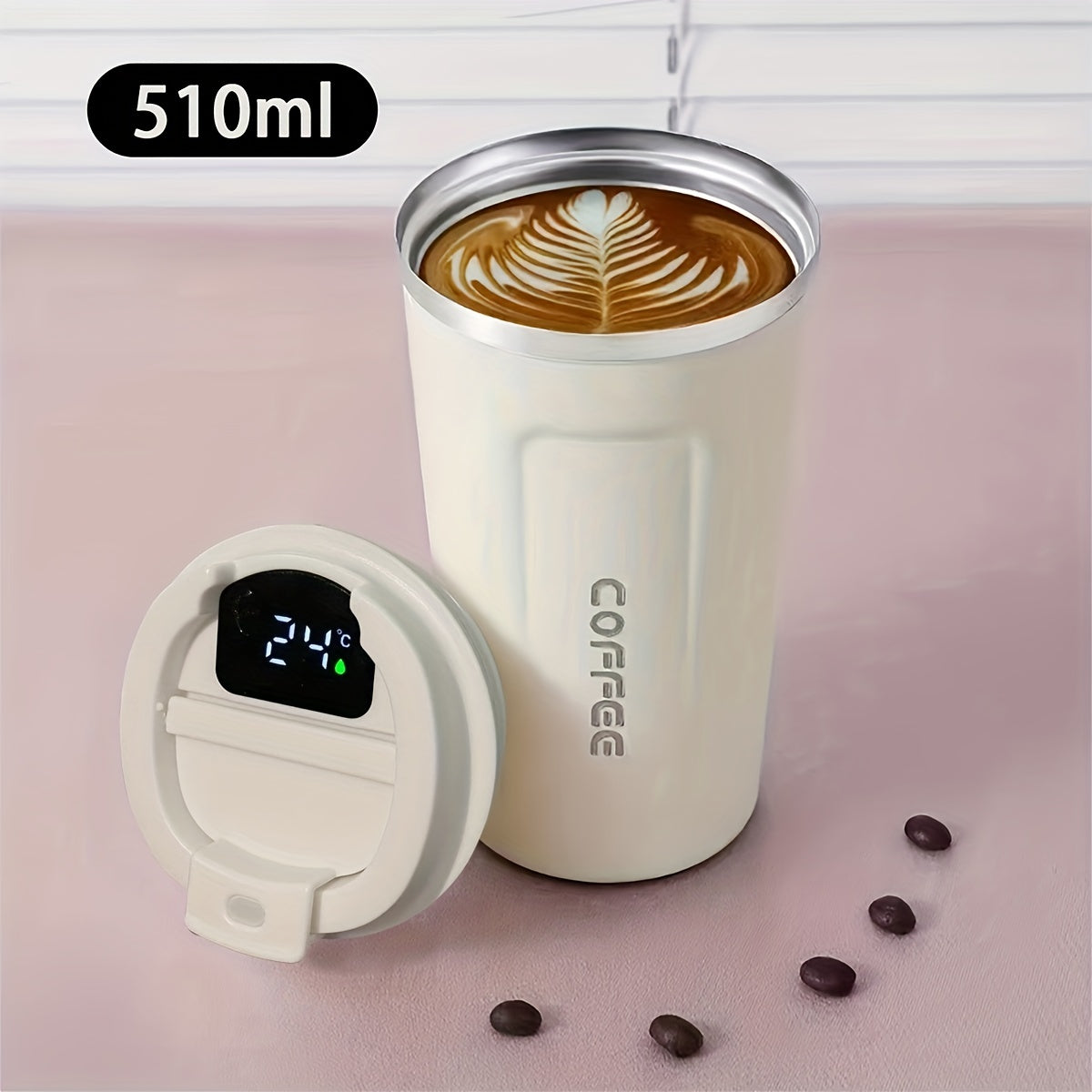 17oz Insulated Coffee Pot with Smart Temperature Display, made of 304 Stainless Steel. Ideal for outdoor activities, driving, camping, and as a birthday gift.