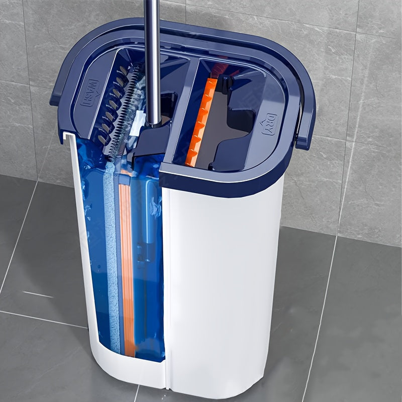 Introducing a compact and convenient cleaning set featuring a mop and bucket, perfect for all your household cleaning needs. This portable set is designed to save space and includes a stable bucket that won't tip over. The mop has an ergonomic handle and