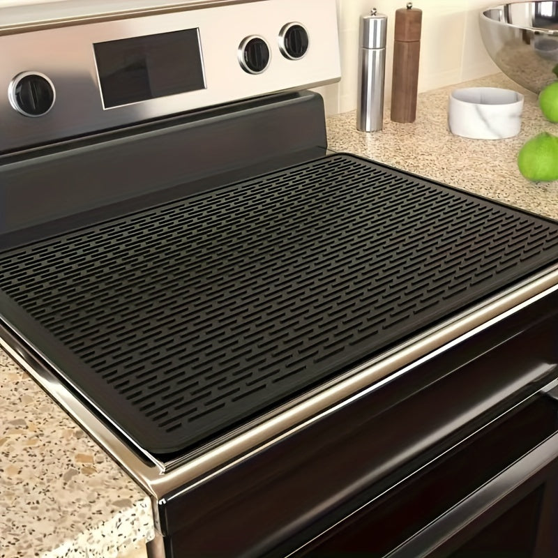 Protect your stove top with this durable Silicone Stove Top Cover Mat. Measuring 71.12cm x 50.8cm, this extra-large mat is heat-resistant and has a textured surface, making it ideal for ceramic and glass cooktops. Use it for drying dishes or protecting