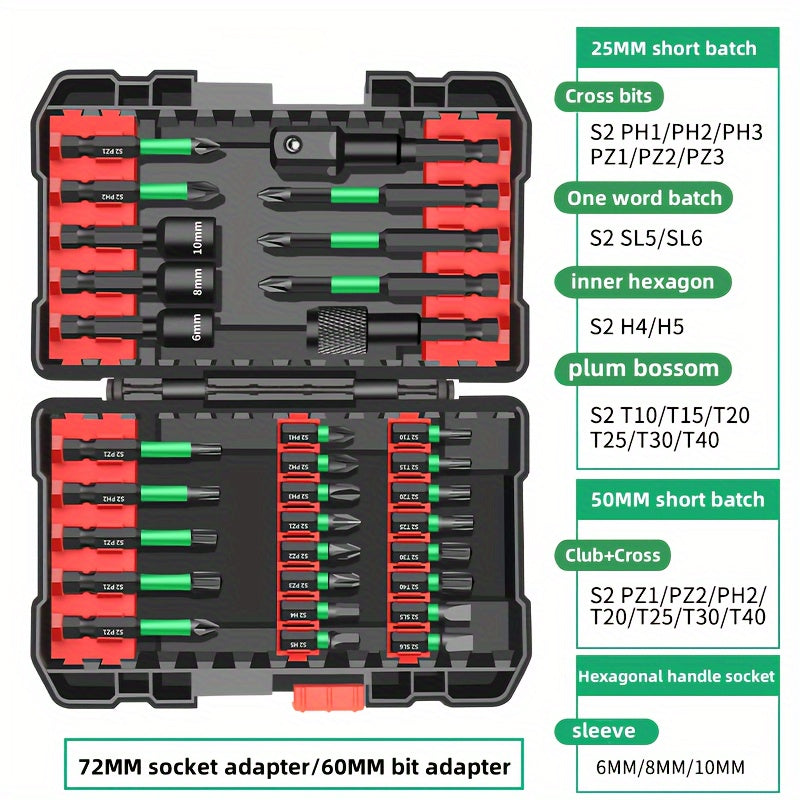 Facoow 31pcs Electric Screwdriver Bit Set with Durable Alloy, Oil-Rubbed Finish, Waterproof, Phillips, Hexagon & Torx Sockets, Secure Black Case for Efficient Screw Tightening.