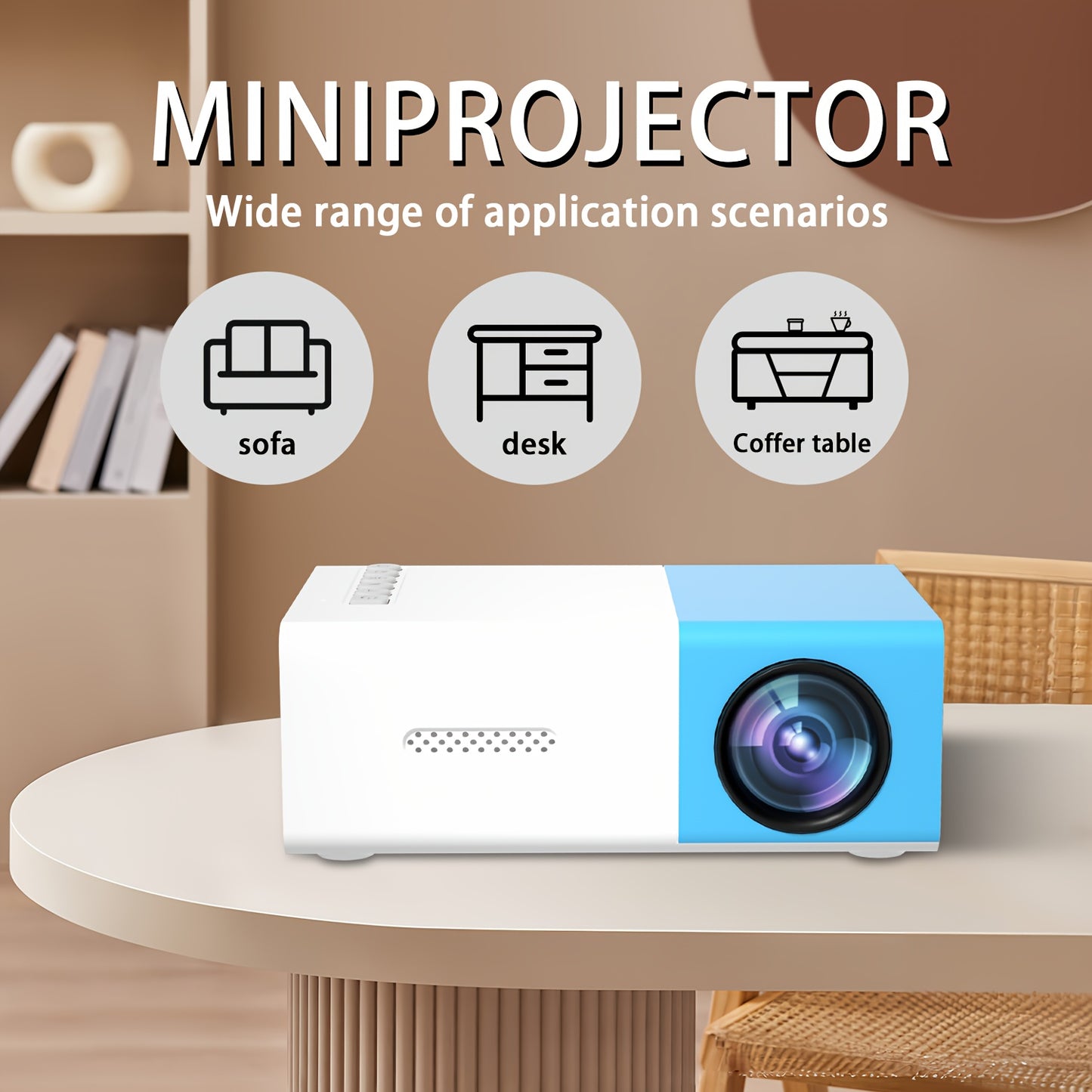 ZRZTM YG300-EU Mini Projector - Fast focus, LED display, 30,000 hour playtime, speakers, and remote. Portable for home cinema, movies, and compatible with Android/Windows/TV Stick via USB