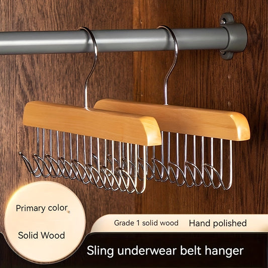 Versatile Solid Wood Underwear and Vest Hanger with Smooth Finish - Compact Sling Design for Organized Storage, Perfect for Home and Dorms, Clothing Hangers and Drying Rack in One