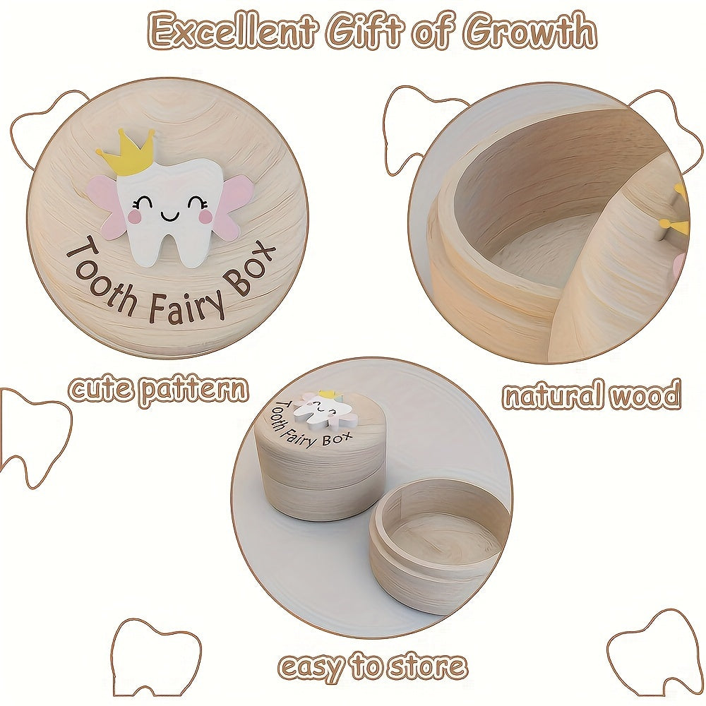 Enchanting Fairy Wooden Tooth Box featuring intricately crafted 3D teeth design - A cherished keepsake for new parents, and a thoughtful gift for Christmas, Halloween, Thanksgiving, birthdays, and Valentine's Day. Perfect for storing precious trinkets.