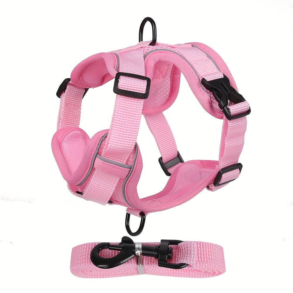 Reflective, breathable vest-style cat harness set with walking rope for outdoor walks and training.