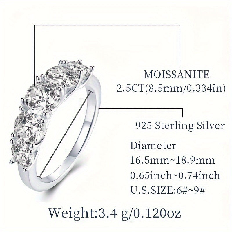 Around 4.6g of S925 pure silver, low allergy, 5ct moissanite ring, perfect for ladies' engagement, proposal, wedding, Mother's Day gift, with a bohemian style, elegant temperament, and versatile design. Ideal for fashion-forward individuals seeking a