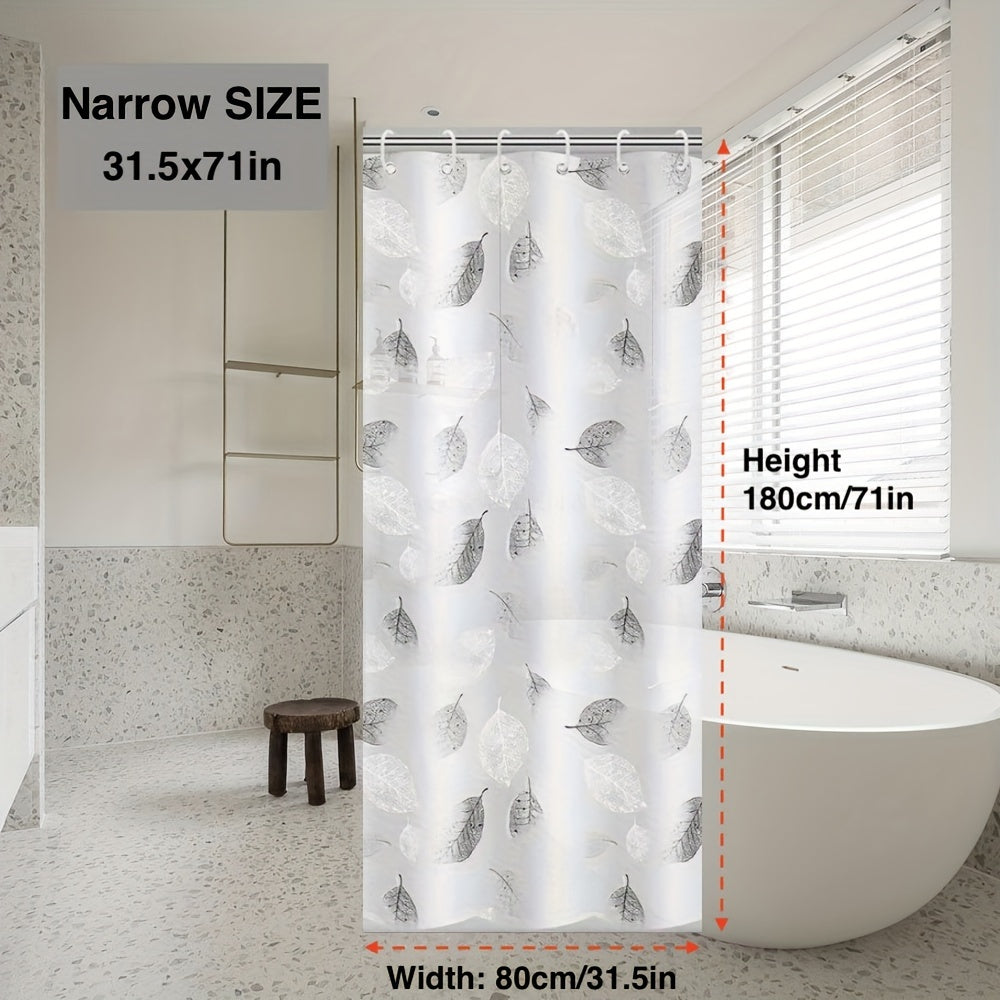 Lightweight plastic shower curtain with hooks and metal grommets, suitable for bathroom and window decoration.