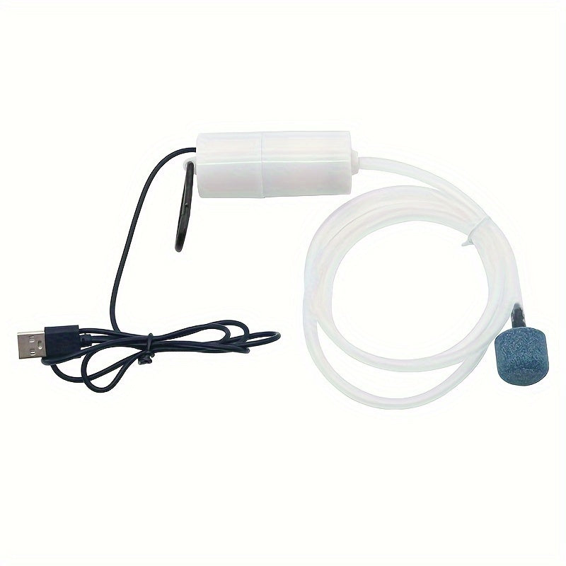 Compact USB aquarium air pump with air stone for fish tanks, available in multiple colors.