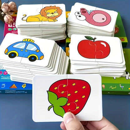 Animal and fruit-themed matching puzzle cards, perfect for kids to develop cognitive skills. Ideal for toddlers and great as party favors or gifts for birthdays, baby showers, and holidays. Suitable for ages 0-3.