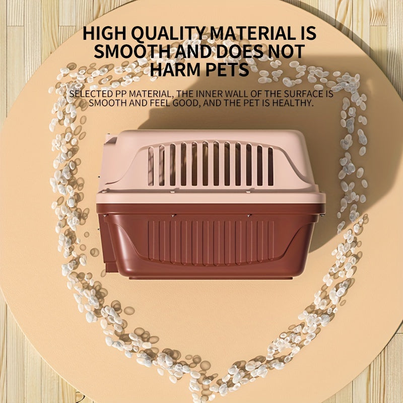 Airline approved portable pet carrier with secure locking mechanism and comfortable padding for cats and dogs.