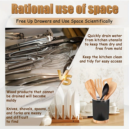 Durable 3-Compartment Plastic Kitchen Utensil Holder with Removable Dividers - Organize Spoons, Chopsticks, and Forks in Multi-Functional Flatware Caddy