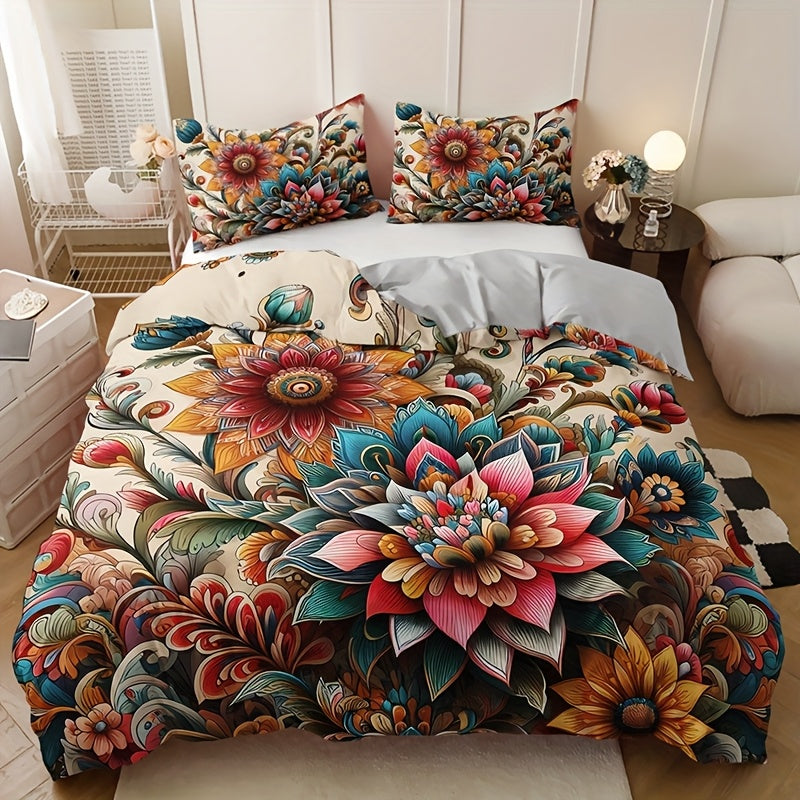 3-piece Bohemian Mandala Floral Bedding Set includes 1 duvet cover and 2 pillow cases. Pillow inserts not included. Perfect for a Christmas present.