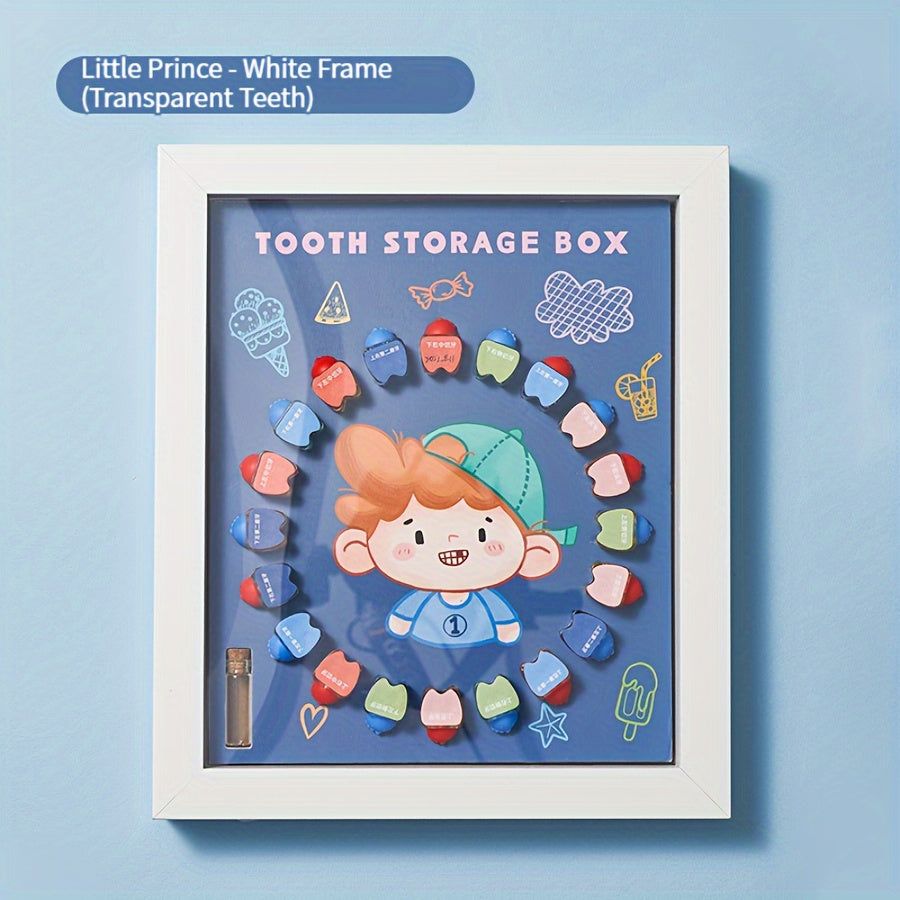 Transparent crystal storage box for children's milk teeth, designed as a house with separate compartments for each tooth. Suitable for boys and girls, this storage box keeps milk teeth protected and organized. Can also be used as a photo frame or