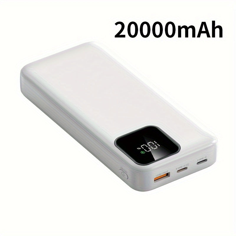 20000mAh portable power supply with 22.5W/PD20W fast charging, LED battery display, dual input and output, compact and portable.