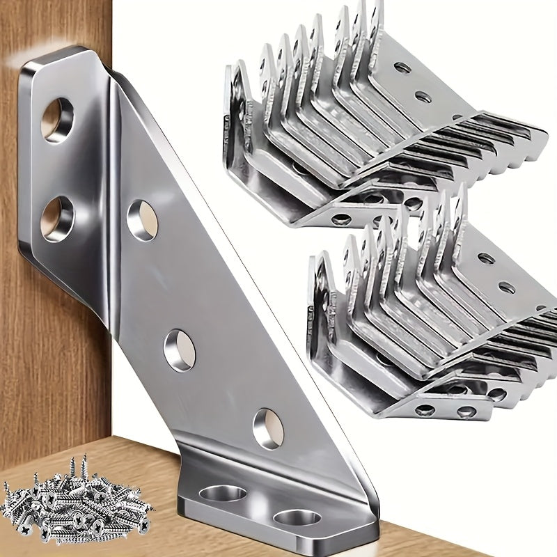 50pcs Heavy-Duty Stainless Steel Corner Brackets with Screws - 90° Angle Support, Scratch-Resistant, Easy Installation for Furniture & Wood Frames