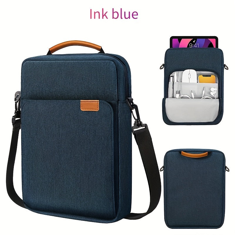 Durable polyester laptop bag, waterproof and shockproof, with lightweight shoulder strap and rolling function. Fits tablets up to 27.94cm and laptops up to 33.02cm, compatible with MacBook