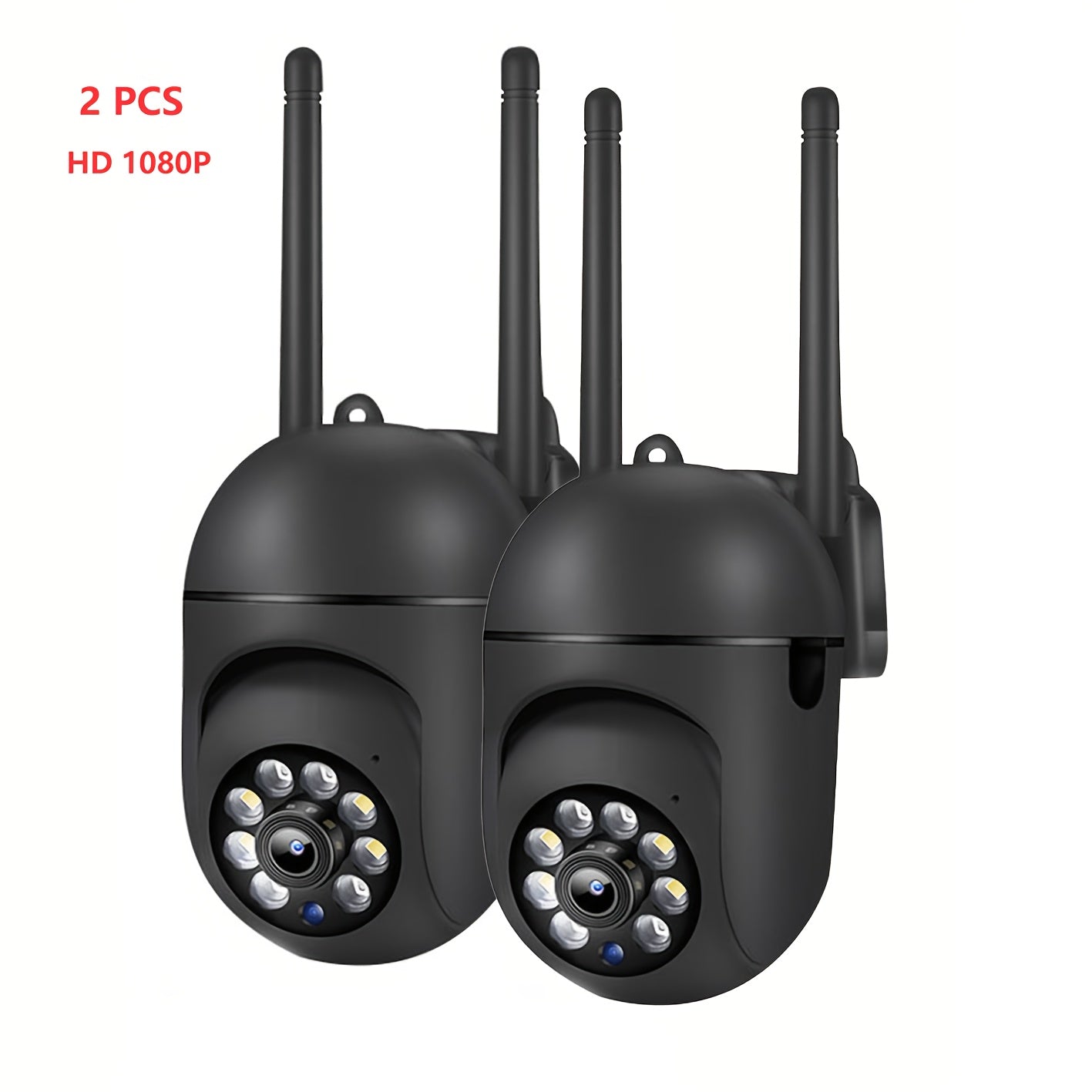 2-Pack HD Security Cameras with PTZ, Color Night Vision, Spotlight, Siren, 2-Way Audio, Motion Tracking, Alexa Compatibility, Wi-Fi, Wall Mount, USB Power - Indoor/Outdoor Surveillance